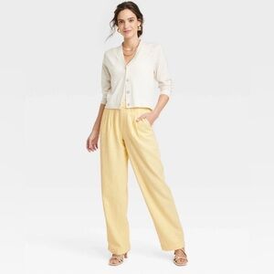 A New Day Women’s High-Rise Linen Pants 17 Yellow Pleated XXL Straight Trouser